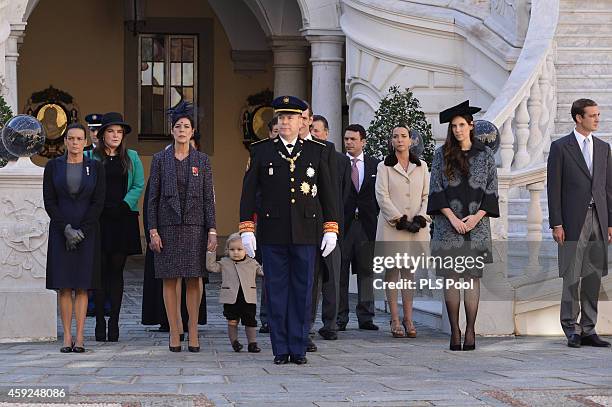 Princess Caroline of Hanover, Sacha Casiraghi, Andrea Casiraghi, Tatiana Santo Domingo and Pierre Casiraghi attend the Monaco National Day...