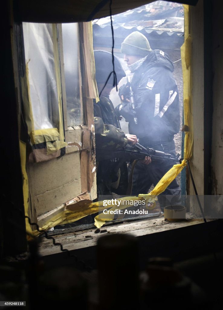 Ukrainian soldiers in Peski village of Donetsk