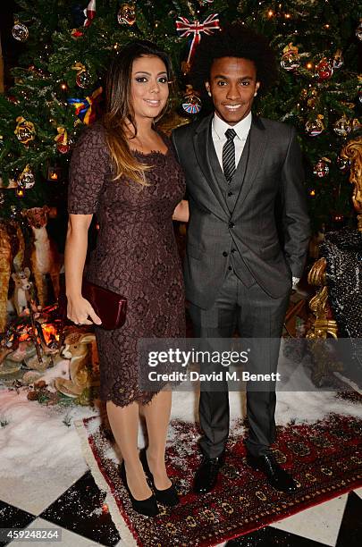 Willian Borges da Silva and Vanessa Martins attend the Claridge's & Dolce and Gabbana Christmas Tree party at Claridge's Hotel on November 19, 2014...