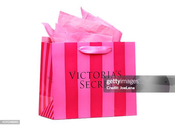 victoria's secret pink rayado bolsa de la compra - victorias secret photos fotografías e imágenes de stock