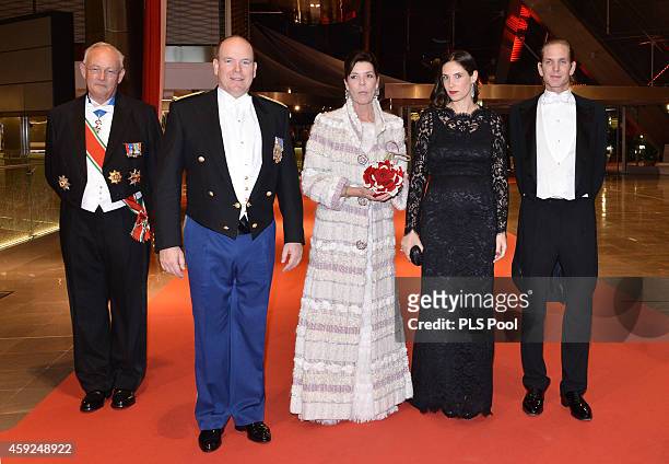 State Minister Michel Roger, Prince Albert II of Monaco, Princess Caroline of Hanover, Tatiana Santo Domingo and Andrea Casiraghi attend the Monaco...