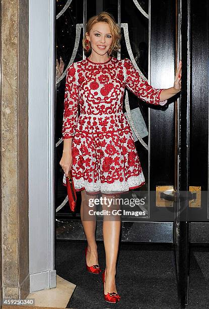 Kylie Minogue attends the Claridge's & Dolce and Gabbana Christmas Tree party at Claridge's Hotel on November 19, 2014 in London, England.