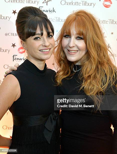 Gizzie Erskine and Charlotte Tilbury attend the launch of Charlotte Tilbury's 'Backstage Beauty Booth' counter in the Beauty Hall at Fenwick Of Bond...