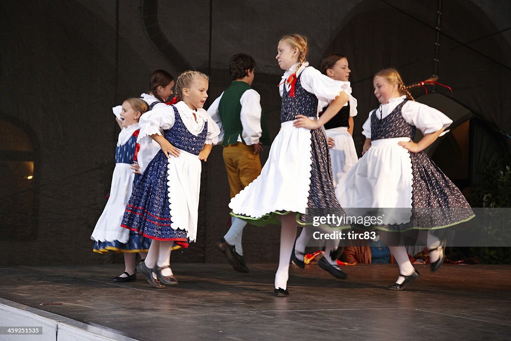Young girls performing traditional Czech dance