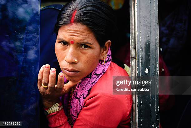 woman in bus - nepal culture stock pictures, royalty-free photos & images