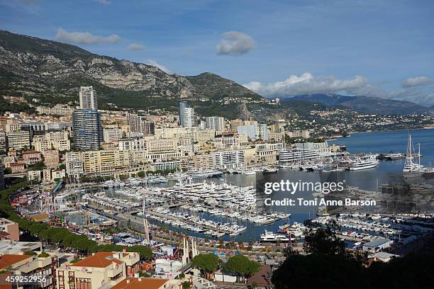 General view of Monte-Carlo during the National Day Parade as part of Monaco National Day Celebrations at Monaco Palace on November 19, 2014 in...