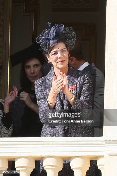 Princess Caroline of Hanover attends the National Day Parade as part of Monaco National Day Celebrations at Monaco Palace on November 19, 2014 in...