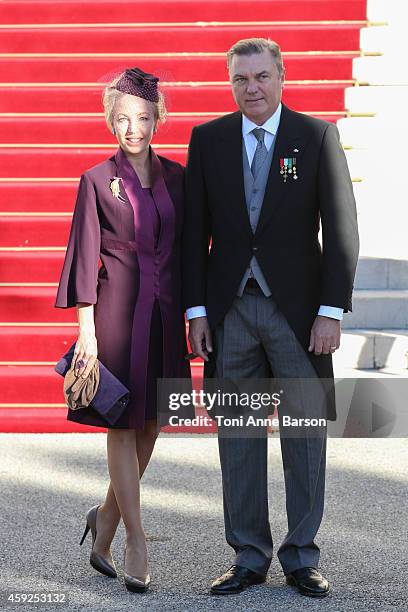 Princess Camilla, Duchess Of Castro and Prince Charles of Bourbon Two Sicilies Duke Of Castro arrive at the Cathedral of Monaco after a mass during...