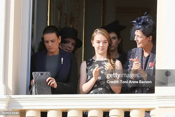 Princess Stephanie of Monaco, Princess Alexandra of Hanover and Princess Caroline of Hanover attend the National Day Parade as part of Monaco...