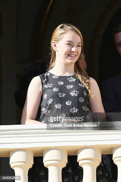 Princess Alexandra of Hanover attends the National Day Parade as part of Monaco National Day Celebrations at Monaco Palace on November 19, 2014 in...