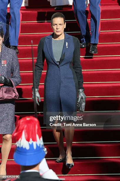 Princess Stephanie of Monaco leave the Cathedral of Monaco after a mass during the official ceremonies for the Monaco National Day at Cathedrale...