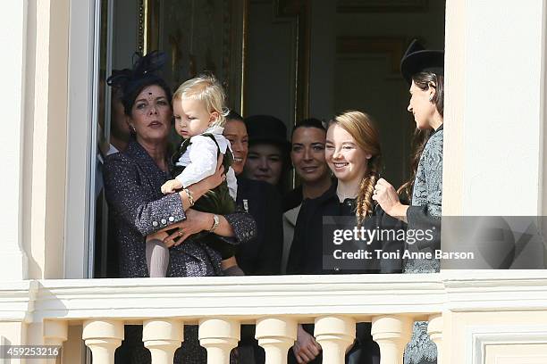 Pierre Casiraghi, Princess Caroline of Hanover, Sacha Casiraghi, Princess Stephanie of Monaco and Princess Alexandra of Hanover attend the National...