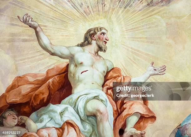 resurrection of christ fresco painting - easter religious stock pictures, royalty-free photos & images