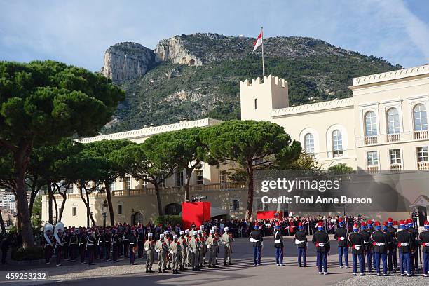 Atmosphere at the Palace Square during the National Day Parade as part of Monaco National Day Celebrations at Monaco Palace on November 19, 2014 in...