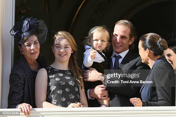 Princess Caroline of Hanover, Princess Alexandra of Hanover, Sacha Casiraghi, Andrea Casiraghi and Princess Stephanie of Monaco attend the National...