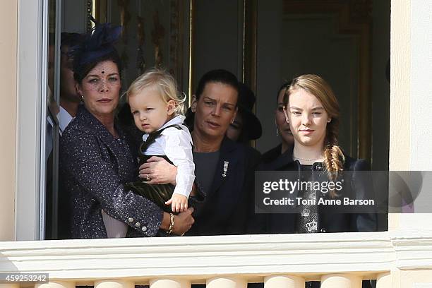 Pierre Casiraghi, Princess Caroline of Hanover, Sacha Casiraghi, Princess Stephanie of Monaco and Princess Alexandra of Hanover attend the National...