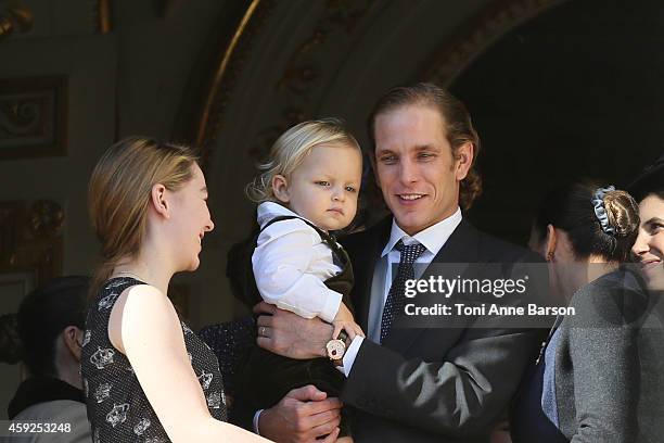 Princess Alexandra of Hanover, Sacha Casiraghi and Andrea Casiraghi attend the National Day Parade as part of Monaco National Day Celebrations at...