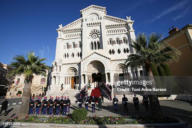 View of the Cathedral during the official ceremonies for the Monaco National Day at Cathedrale Notre-Dame-Immaculee de Monaco as part of Monaco...