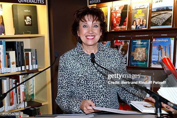 Roselyne Bachelot Narquin attends the Presentation of 'Martine Aublet Foundation' Grants 2014. Held at Musee du Quai Branly on November 19, 2014 in...
