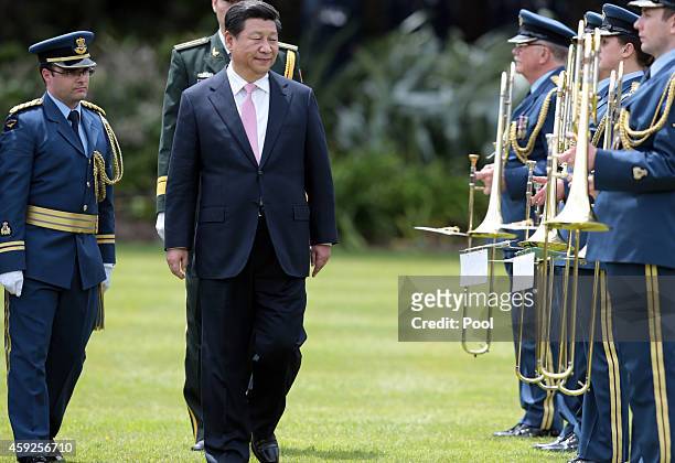 President Xi Jinping Of China arrives during a State Welcome at Government House on November 20, 2014 in Wellington, New Zealand. President Xi...