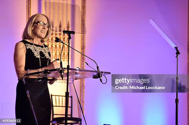 Board of Trustees Chair for Save the Children Anne Mulcahy speaks at the 2nd Annual Save The Children Illumination Gala at the Plaza on November 19,...