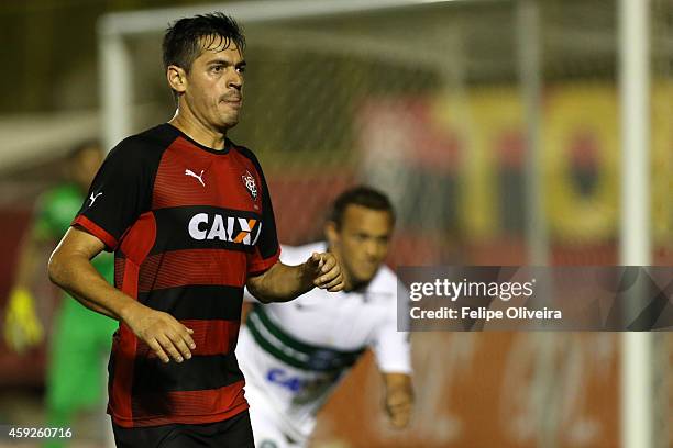 Carceres of Vitoria in action during the match between Vitoria and Coritiba as part of Brasileirao Series A 2014 at Estadio Manoel Barradas on...