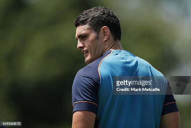 Dave Dennis looks on during a Waratahs Super Rugby pre-season training session at Moore Park on November 20, 2014 in Sydney, Australia.