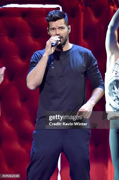 Singer Ricky Martin performs onstage during rehearsals for the 15th annual Latin GRAMMY Awards at the MGM Grand Garden Arena on November 19, 2014 in...