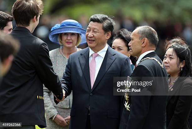 President Xi Jinping Of China attends a State Welcome at Government House on November 20, 2014 in Wellington, New Zealand. President Xi Jinping is on...