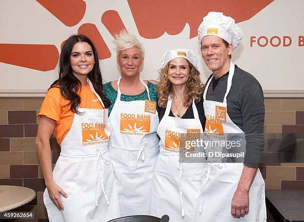 Katie Lee, Anne Burrell, Kyra Sedgwick, and Kevin Bacon attend Food Bank For New York City's "Thankful To Give" holiday campaign event at the Food...