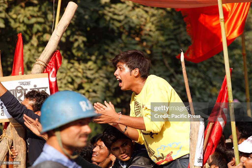 Student shouts during the qualifying speech ahead of...