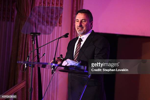 National Responsibility Award honoree Ernie Herrman speaks onstage at the 2nd Annual Save The Children Illumination Gala at the Plaza on November 19,...