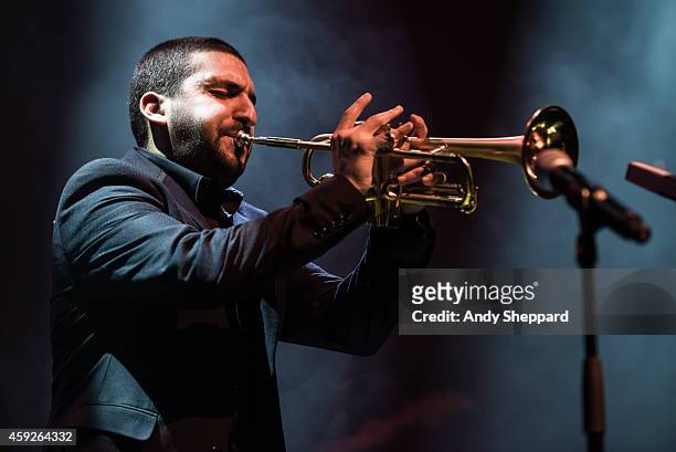 Lebanese trumpeter Ibrahim Maalouf performs on stage at Queen Elizabeth Hall during London Jazz Festival 2014 on November 19, 2014 in London, United...