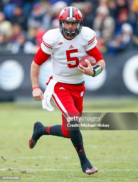 Tanner McEvoy of the Wisconsin Badgers runs the ball against the Purdue Boilermakers at Ross-Ade Stadium on November 8, 2014 in West Lafayette,...