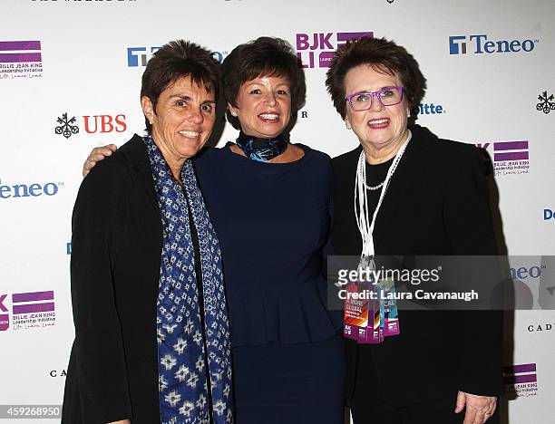 Ilana Kloss, Valerie Jarrett and Billie Jean King attend the Billie Jean King Leadership Initiative Gala at Powerhouse at The American Museum of...