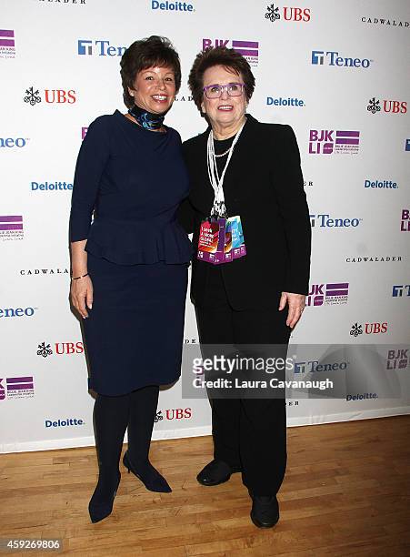 Valerie Jarrett and Billie Jean King attend the Billie Jean King Leadership Initiative Gala at Powerhouse at The American Museum of Natural History...