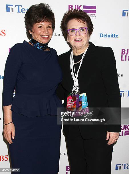 Valerie Jarrett and Billie Jean King attend the Billie Jean King Leadership Initiative Gala at Powerhouse at The American Museum of Natural History...