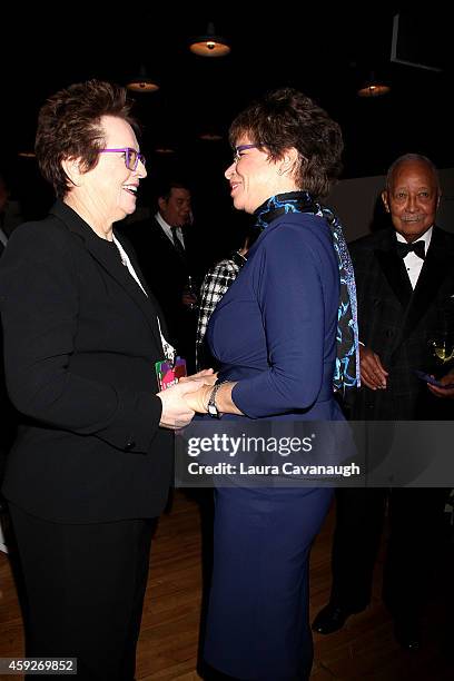 Valerie Jarrett and Billie Jean King attend the Billie Jean King Leadership Initiative Gala at Powerhouse at The American Museum of Natural History...