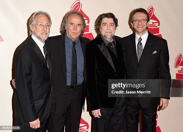 President of the National Academy of Recording Arts & Sciences Neil Portnow, honoree Joan Manuel Serrat, singer Joaquin Sabina and CEO of the Latin...