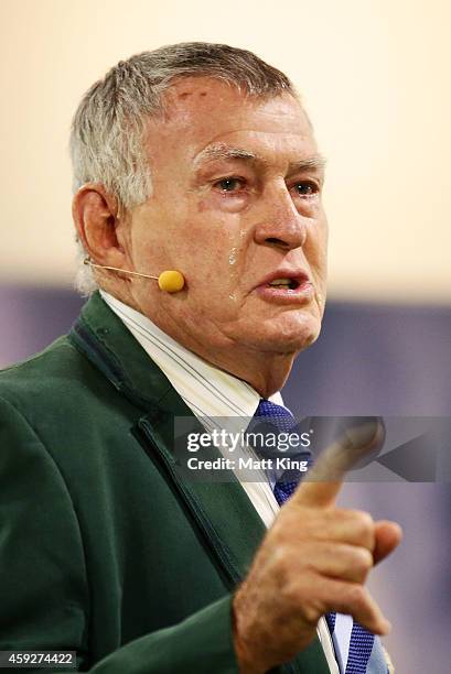 Laurie Lawrence speaks as tears roll down his face during an Australian Olympic Committee 'Ignite' Session ahead of the 2016 Rio Olympic Games, on...