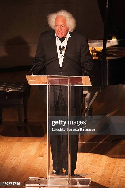 Leon Wieseltier, Literary Editor at The New Republic, speaks on stage at the New Republic Centennial Gala at the Andrew W. Mellon Auditorium on...