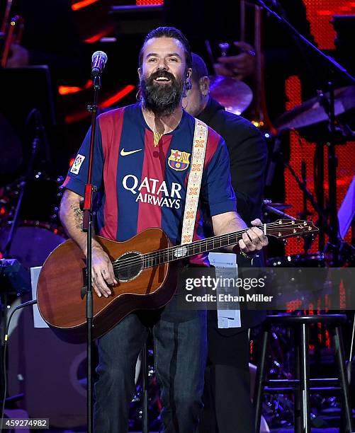 Singer Pau Dones of Jarabe de Palo performs onstage during the 2014 Person of the Year honoring Joan Manuel Serrat at the Mandalay Bay Events Center...