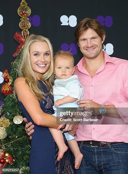 Shane Watson of Australia poses with his wife Lee Watson and son Will ahead of the Cricket Australia Christmas Day Lunch at Crown Metropol on...