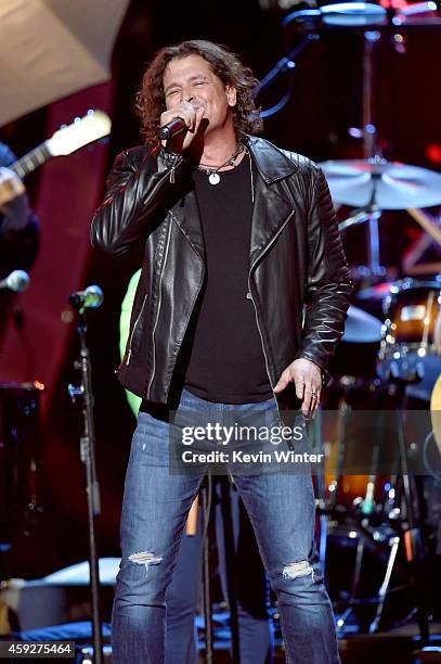 Singer Carlos Vives performs onstage during rehearsals for the 15th annual Latin GRAMMY Awards at the MGM Grand Garden Arena on November 19, 2014 in...