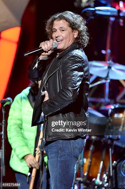 Singer Carlos Vives performs onstage during rehearsals for the 15th annual Latin GRAMMY Awards at the MGM Grand Garden Arena on November 19, 2014 in...