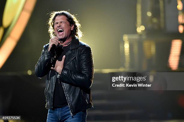 Singer Carlos Vives performs onstage during rehearsals for the 15th annual Latin GRAMMY Awards at the MGM Grand Garden Arena on November 19, 2014 in...