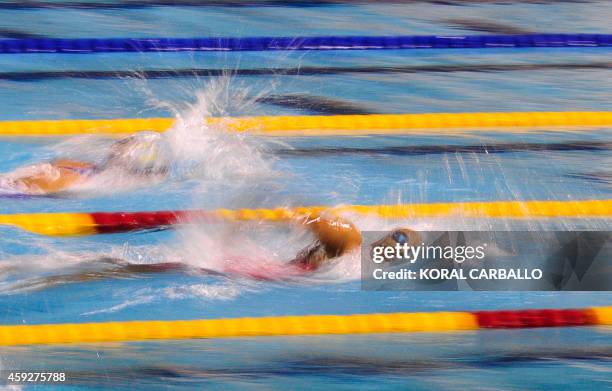 Venezuelan Andreina Pinto competes in the final of the woman's 800 meter freestyle during the Central American and the Caribbean Veracruz 2014 XXII...