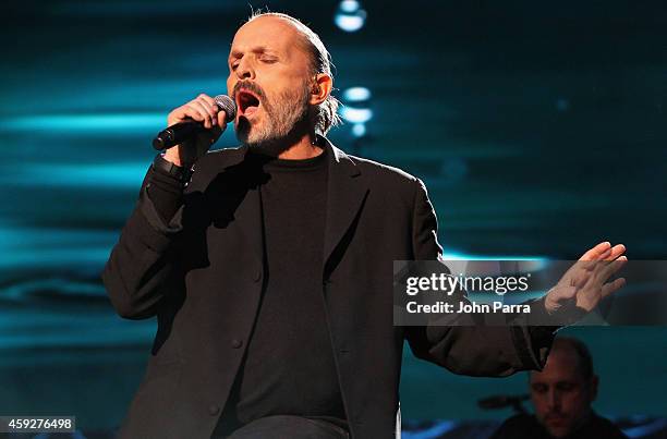 Recording artist Miguel Bose performs onstage during the 2014 Person of the Year honoring Joan Manuel Serrat at the Mandalay Bay Events Center on...