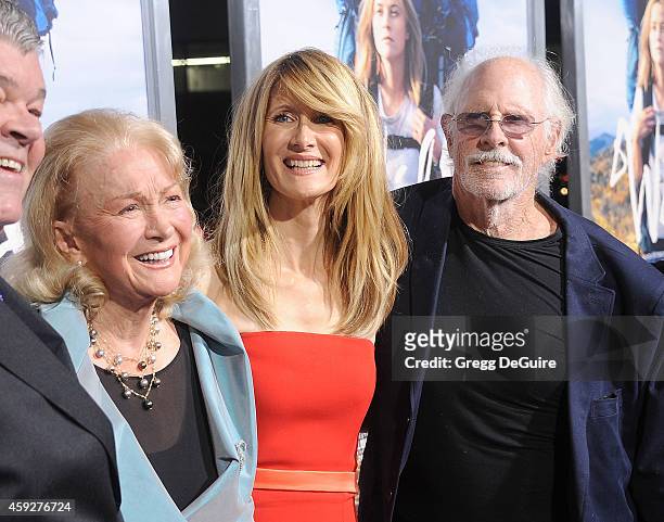 Actress Laura Dern with mom Diane Ladd and dad Bruce Dern arrive at the Los Angeles premiere of "Wild" at AMPAS Samuel Goldwyn Theater on November...
