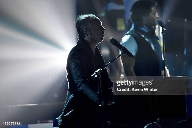 Musician Mario Domm performs onstage during rehearsals for the 15th annual Latin GRAMMY Awards at the MGM Grand Garden Arena on November 19, 2014 in...